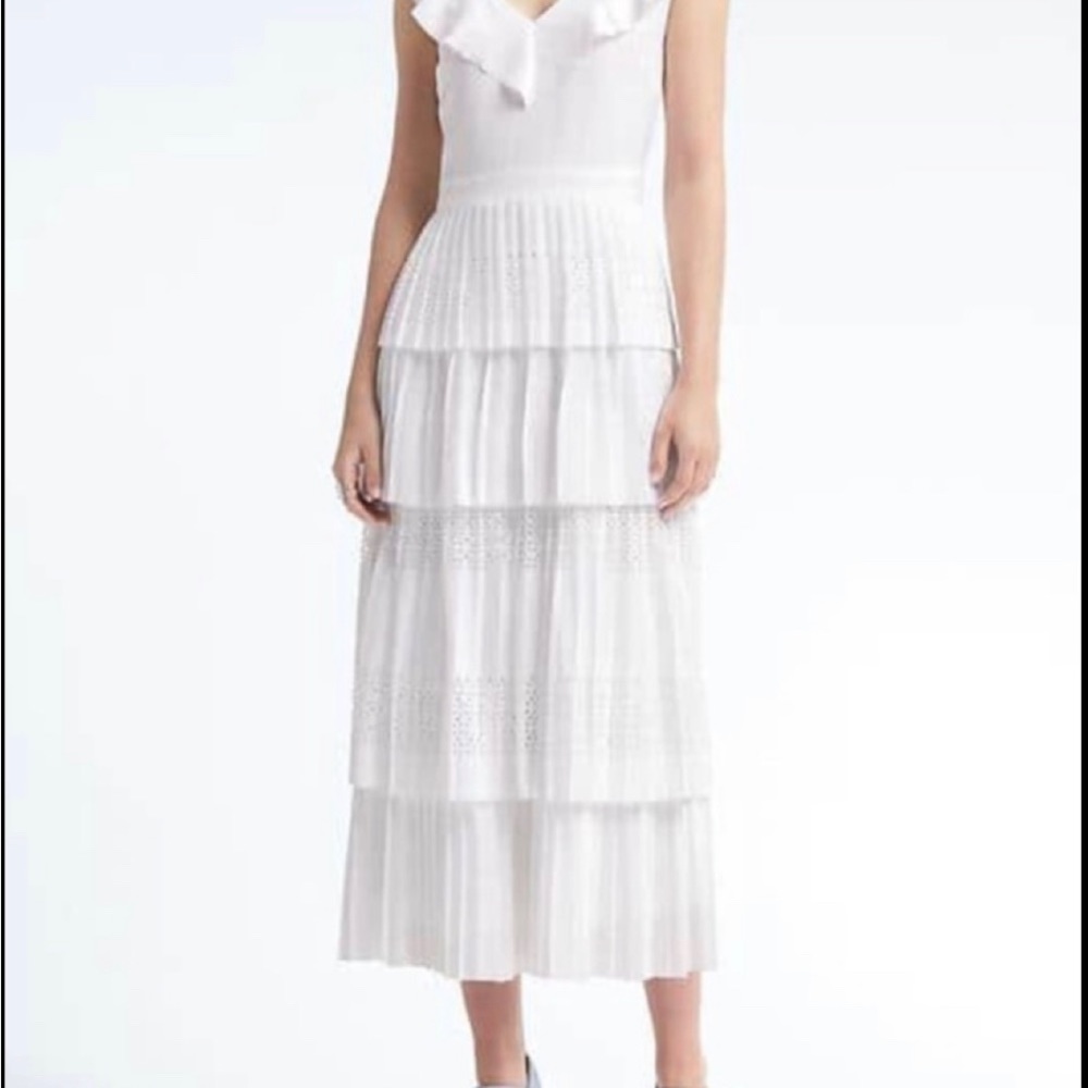 Banana Republic white laser cut mid length dress